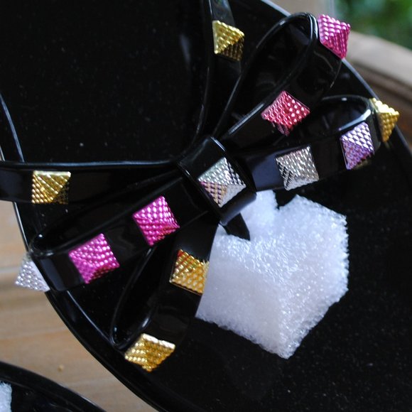 NWT Jelly Sandal BLACK with Colorful BOWS - Picture 4 of 5